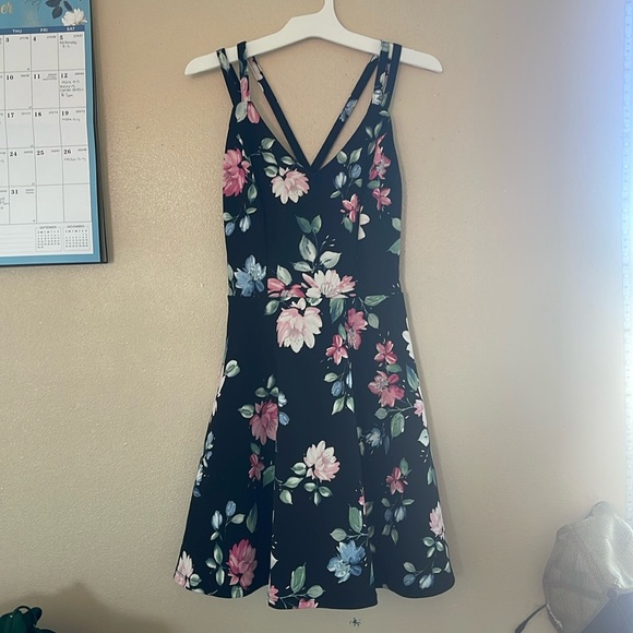 Black dress with pink and blue florals - Picture 1 of 2